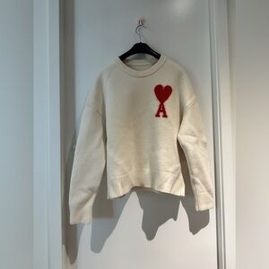 Ami Cream Sweater with Red Heart and A
